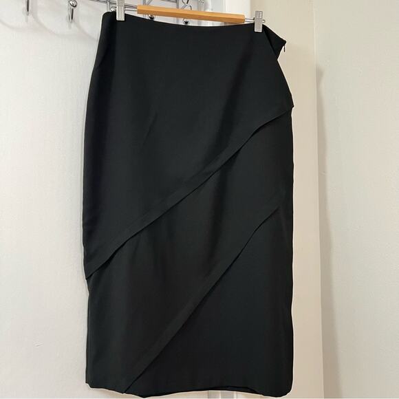 Zara Black DIAGONAL SEAMS CREPE MIDI SKIRT Size Extra Large XL - Picture 11 of 12